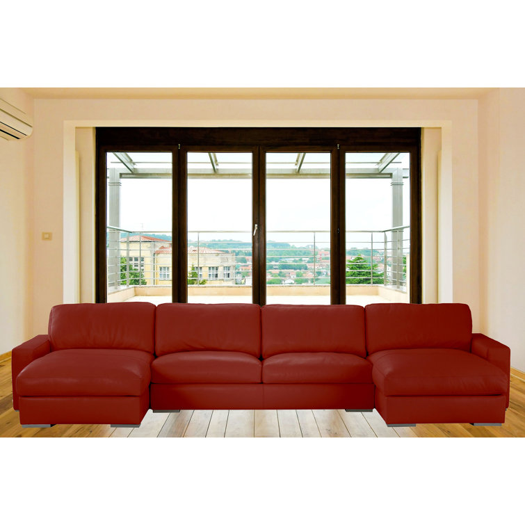 Sofa  118" Wide Genuine Leather Symmetrical Sectional Wayfair